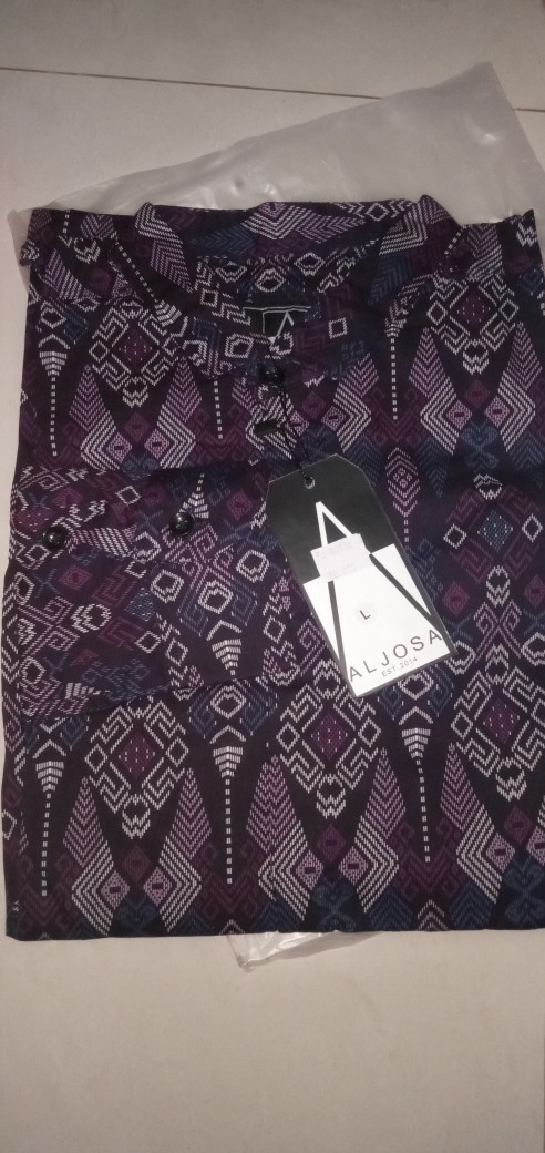 Kemeja Batik Pria Lengan Panjang Motif Songket Navy Hitam Ungu