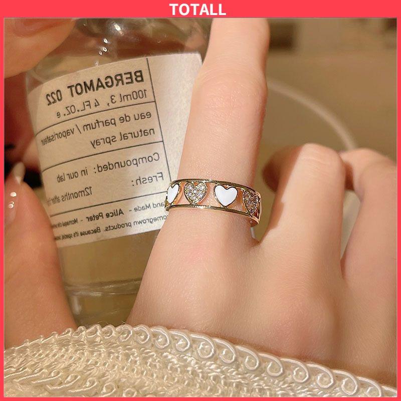 COD Cincin Ringan Mewah Hollow Keluar Berlian Imitasi Cinta Chic Advanced Adjustable Cincin Wanita-Totall