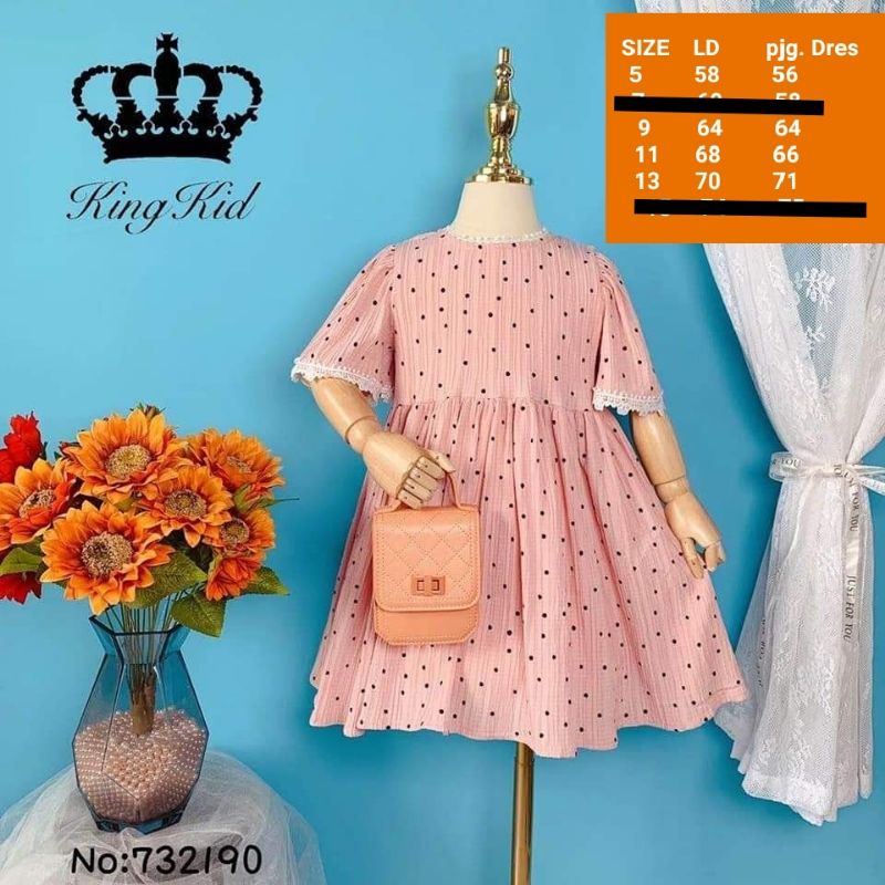 DRESS PINK POLKADOT TERUSAN ANAK KING KIDS PREMIUM