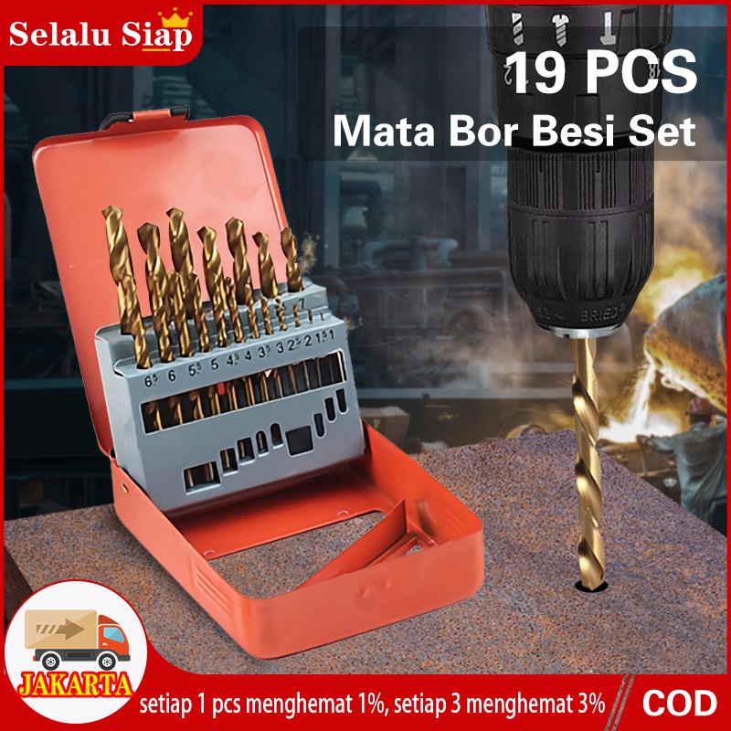 Drill Bit HSS 19 pcs/set - Kugel Mata Bor Besi HSS 19 pcs/set