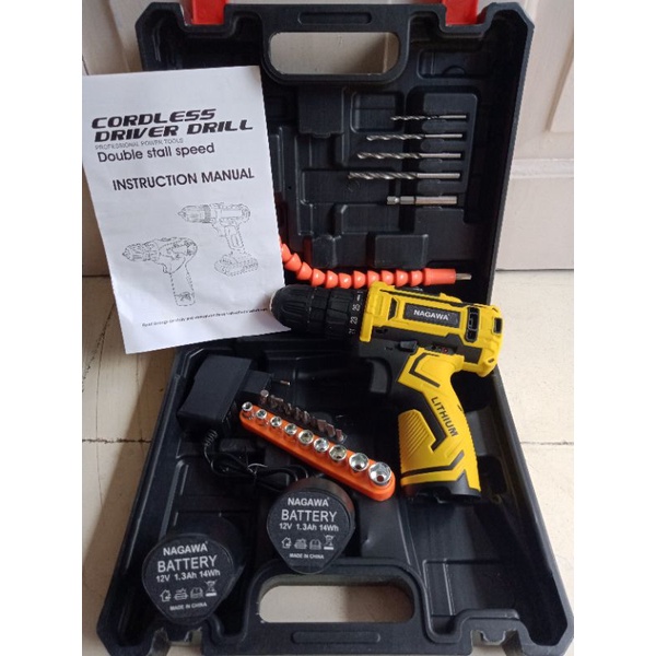Mesin Bor Baterai Cordless 12 Volt NAGAWA