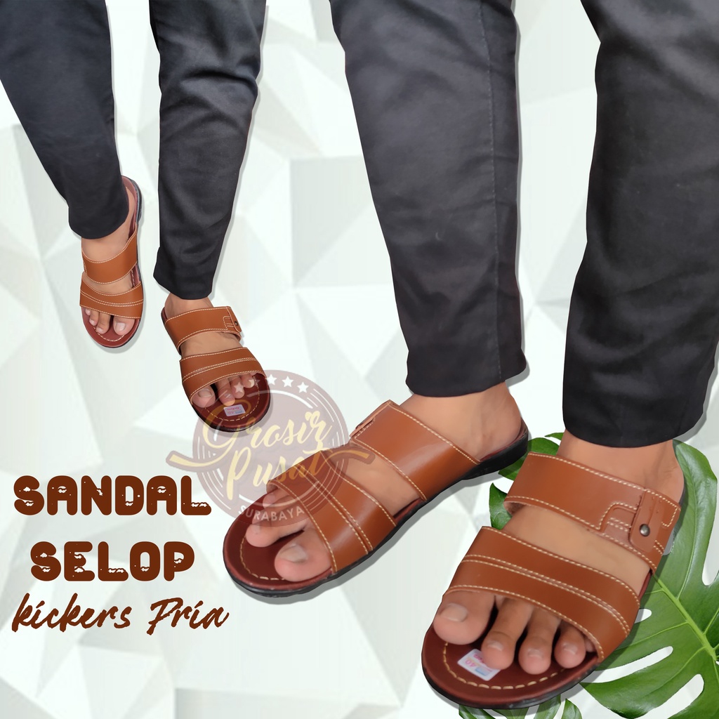 Sandal Selop Pria Kickers Ban Kulit Sintetis