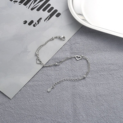 1 Pcs Silver Color Hollow Love Heart Double Layer Metal Bracelet/ Contracted Design Round Bead Chain Adjustable Bangle