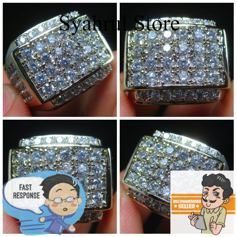 

Batu permata white moissanite tabur ring stempel 24Mata