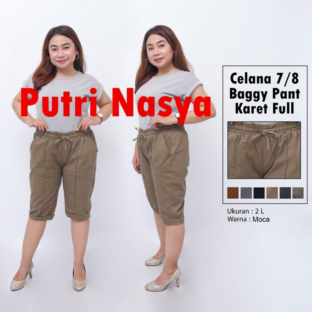 Celana 7/8 jumbo karet full / baggy pant jumbo / celana pendek model 8L-6L-5L-4L-2L-XL-S fit to L