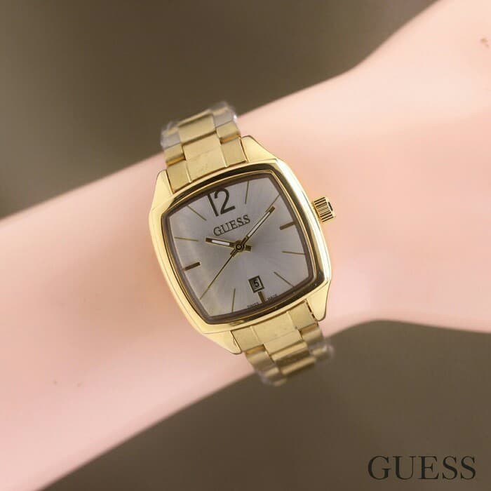 Jam Tangan Wanita / Cewek Guess Segi Rantai Gold White