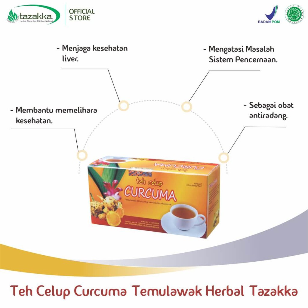 Teh Celup Curcuma Temulawak Minuman Kesehatan Obat Asam Lambung Herbal Tazakka 20 Kantung.