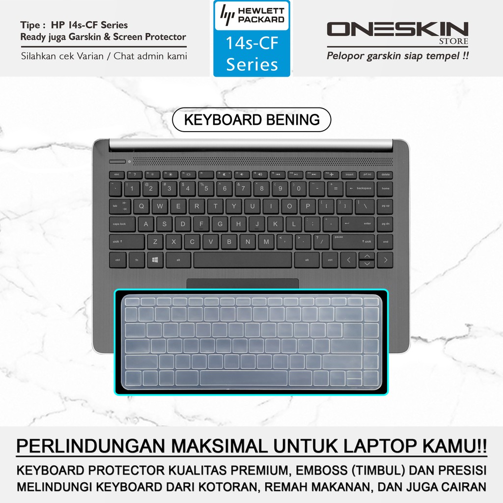 Garskin Laptop Keyboard Screen Protector HP 14s-cf cf1046tu cf1047tu cf1051tu cf2017tu Warna Silikon-Keyboard Bening