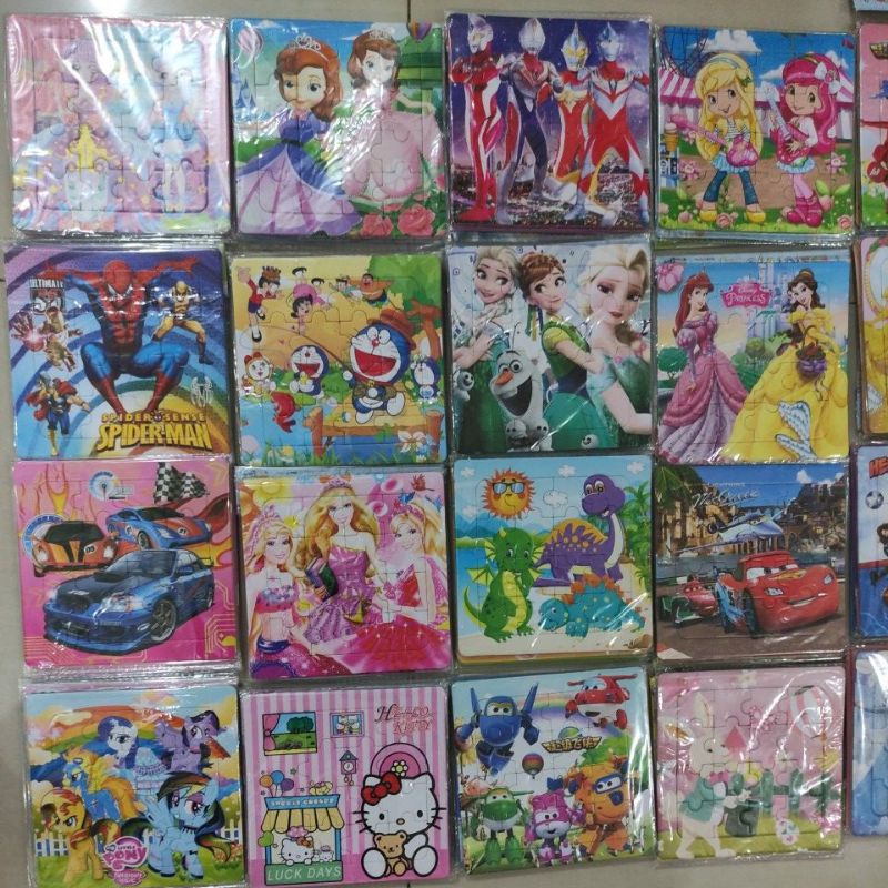 [PUZZLE] Mainan Edukasi Anak Puzzle Karton 16 Keping + Coloring Mewarnai Gambar / Puzle / Pazel Motif Kartun Lucu 2in1