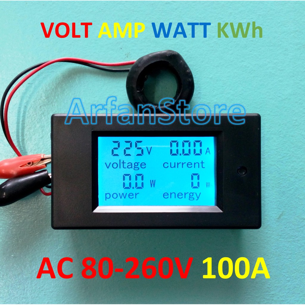 AC 100A Wattmeter Voltmeter Ammeter LCD Digital Energi KWh Meter 220V