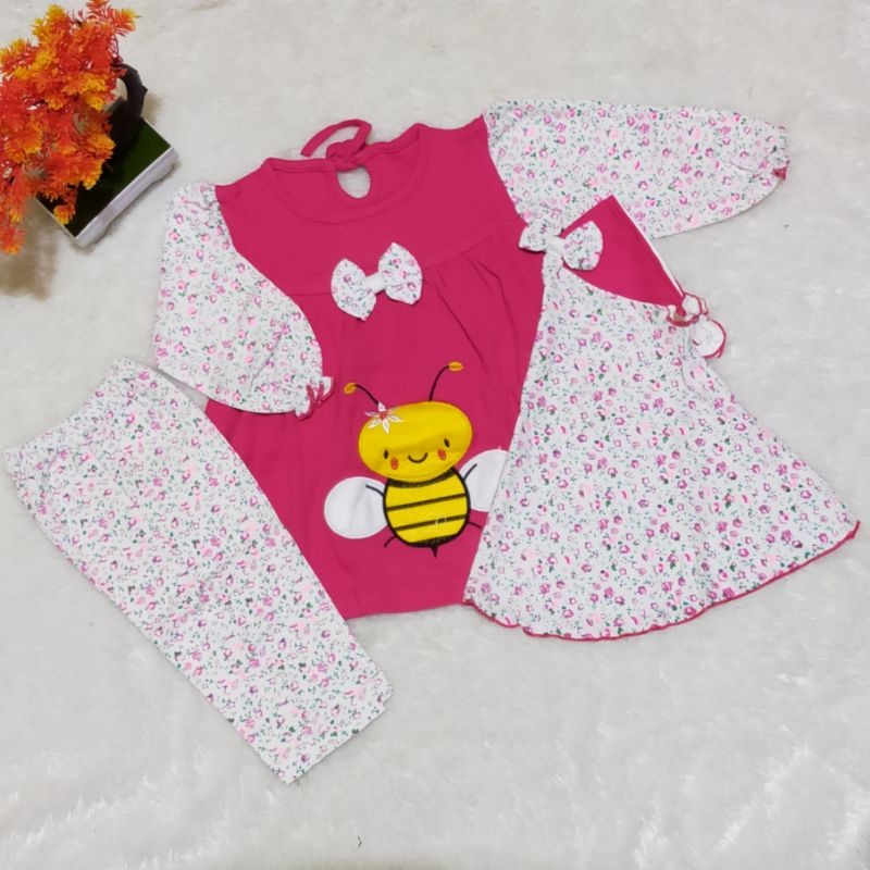 Baju Muslim Bayi AngsaTerdapat Jilbab Baby Lucu Umur 3 6 9 12 15 18 Bulan Bahan Kaos Halus