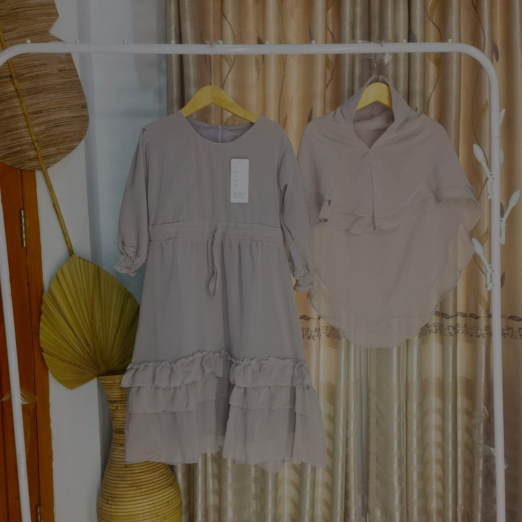 gamis syar'i anak polos variasi rempel keliling original . realpict .  bisa couple ibu . bahan cerut