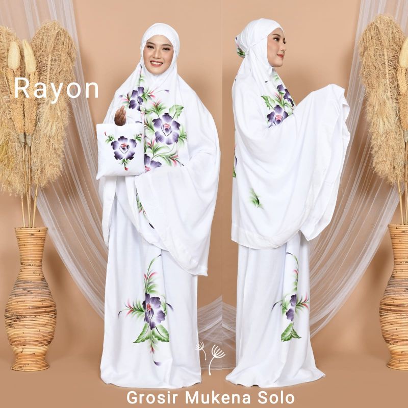 Mukena Stelan Rayon Dingin Putih Dewasa Standar | Mukena Adem Dewasa Putih