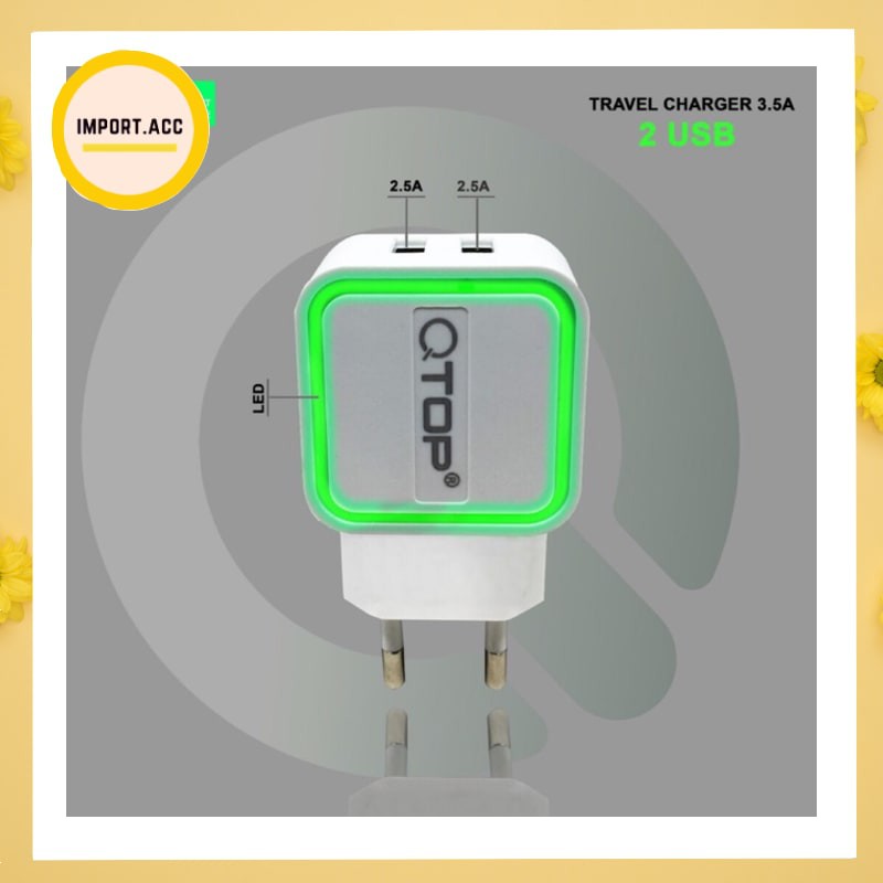 Batok Charger Qtop 2Usb 3.5A LED