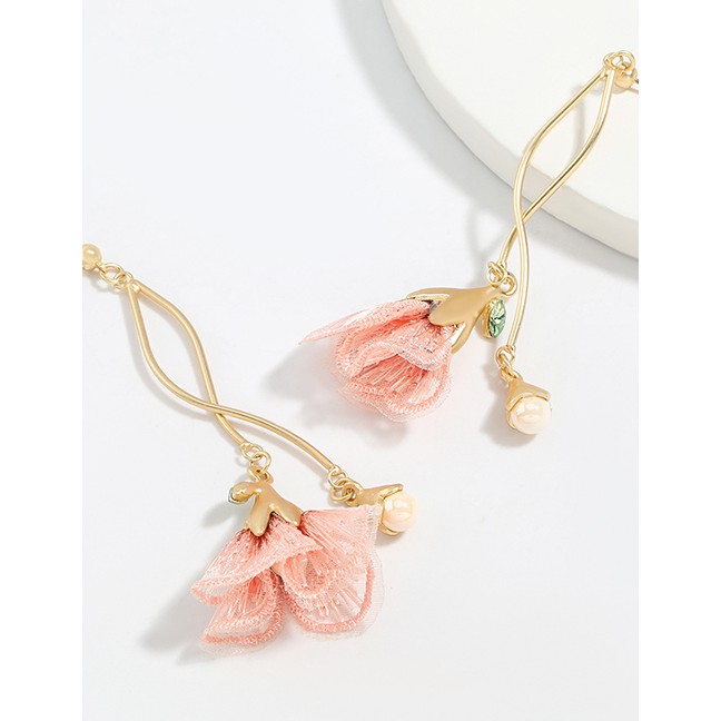 LRC Anting Tusuk Fashion Purple Alloy Lace Flower Pearl Earrings K96531