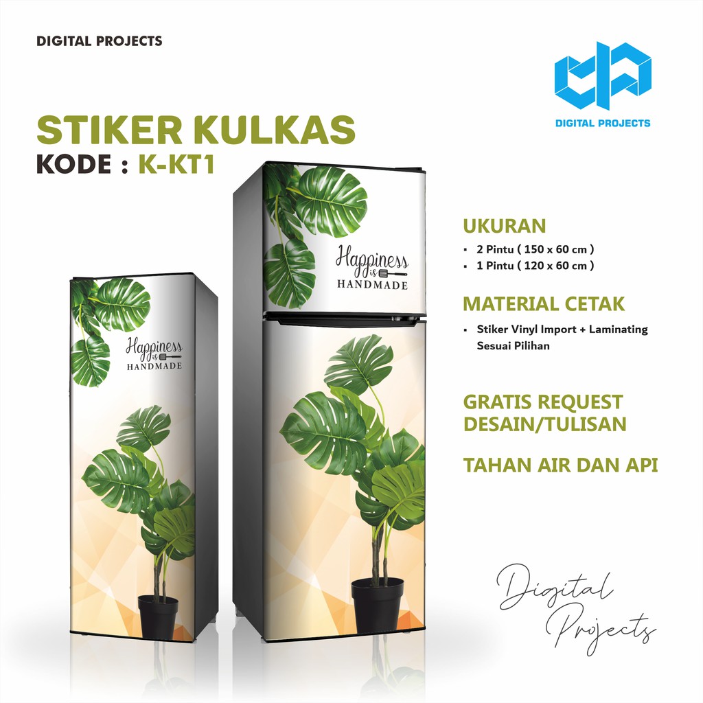  Stiker  Kulkas  Tropical Monstera  1 Pintu dan 2 Pintu Custom 