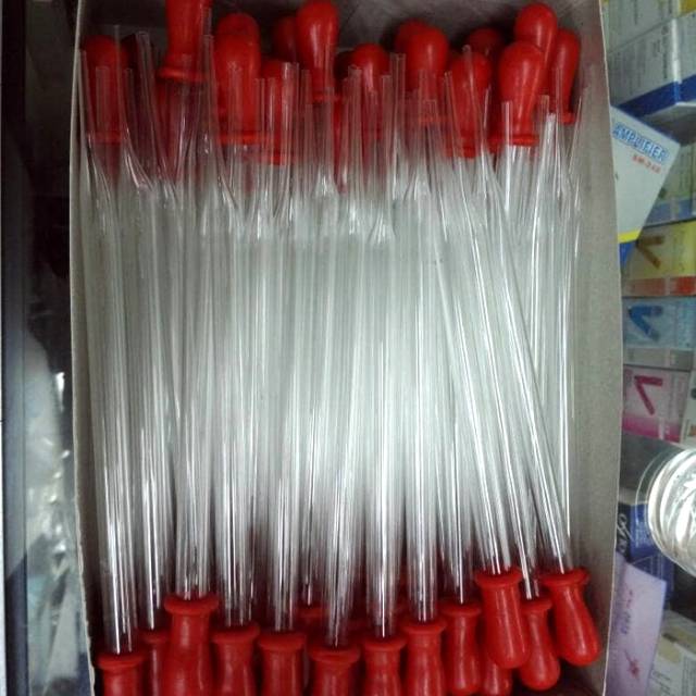 Pipet Tetes panjang dot merah 15 cm/pipet panjang perbox  100pcs/pipet kaca dot  silicon merah 15cm