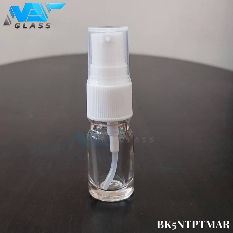 botol pump treament 5ml kaca bening tebal / botol kaca 5ml tutup spray pump