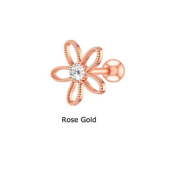 1pc Anting Tindik Telinga Bentuk Bunga Hollow Warna Silverrose Gold Berat 16g