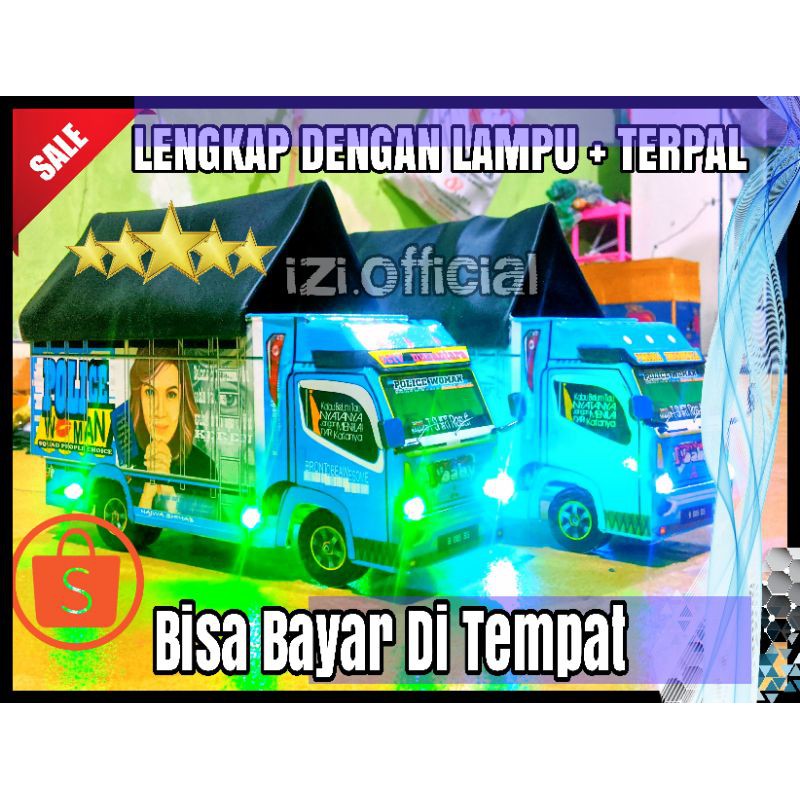 BISA OLENG &amp; BELOK Miniatur Truk Oleng Police Woman Lengkap Dengan Lampu &amp; Terpal Murah