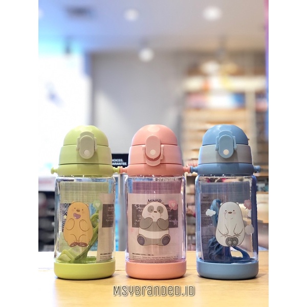WE BARE BEARS COLLECTION PLASTIC WATER BOTTLE WITH STRAP 520ml BOTOL ANAK ANAK WBB PANDA GRIZZ ICEBE