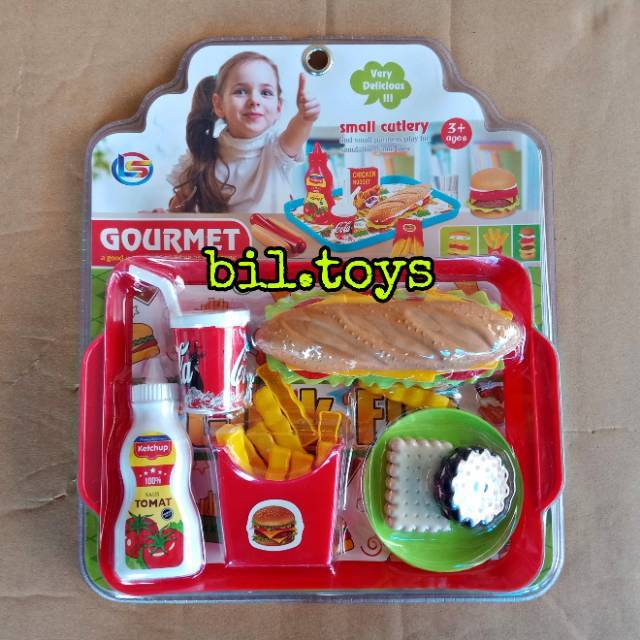 MAINAN ANAK SNACK SET BURGER,  KENTANG GORENG,  BISKUIT, HOT DOG