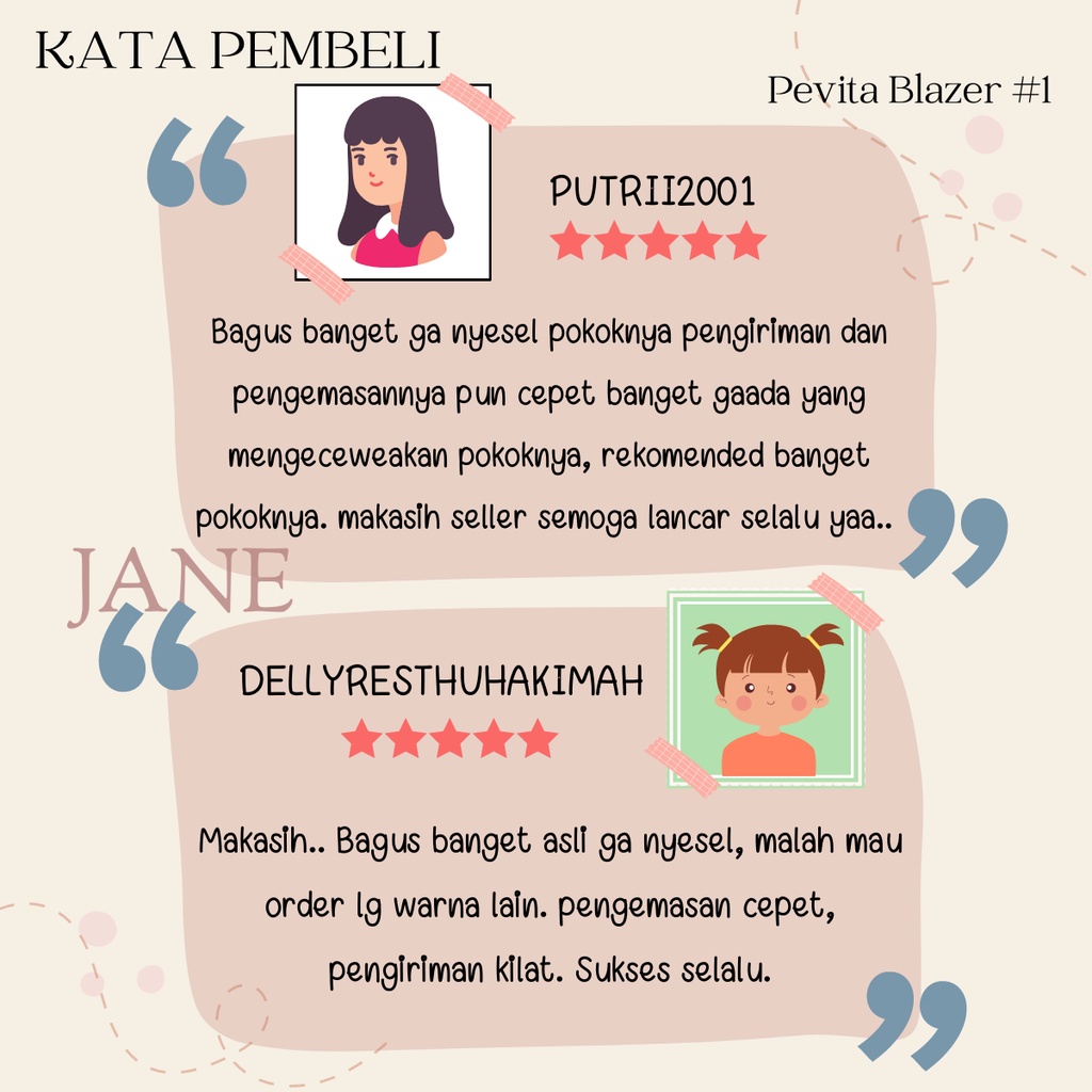 JANE COLLECTION || Blazer Formal Kerja Wanita Fashion Atasan Korea - Pevita Blazer