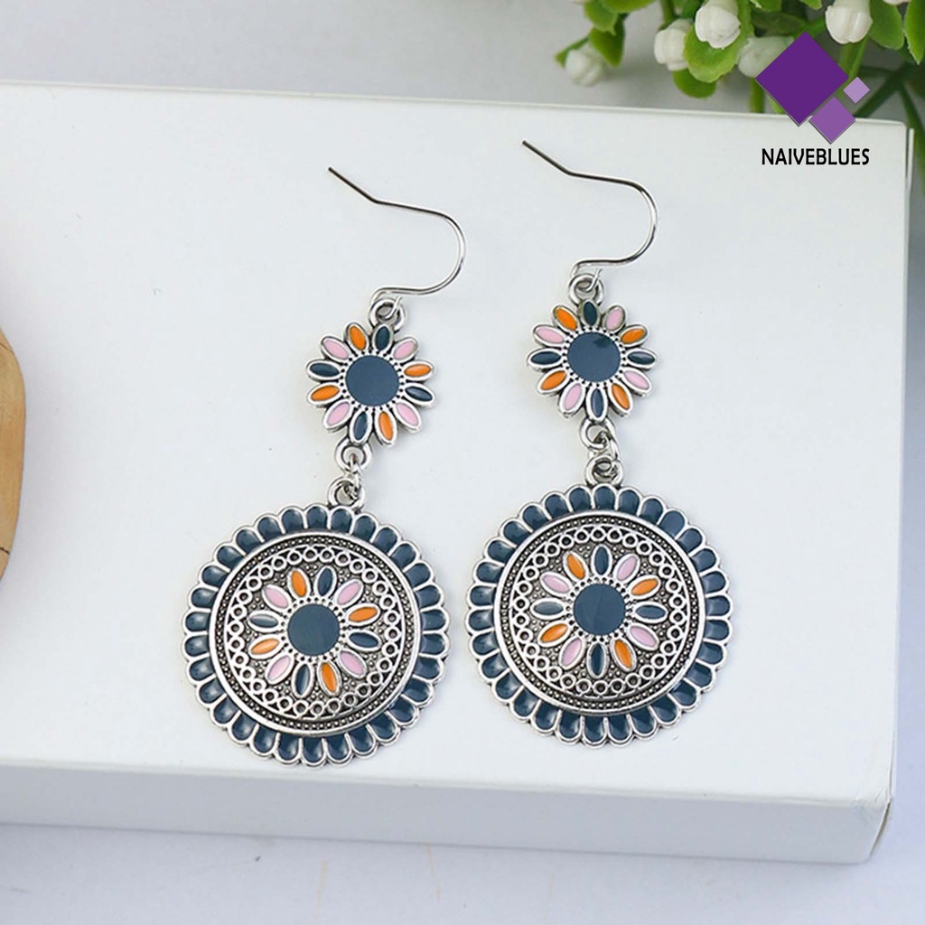 1 Pasang Anting Kait Gantung Wanita Desain Hollow Hias Manik-Manik Multi Warna Gaya Bohemian Untuk Pesta