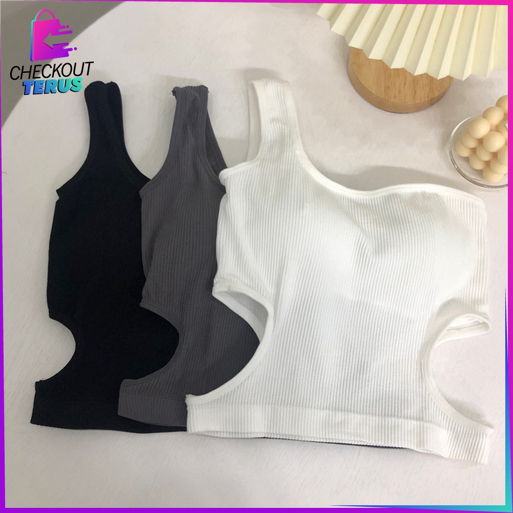 CT  P158 P159 Tank Top Wanita Crop Model Lengan Satu Ala Korea Pakaian Dalam Wanita Sexy CropTop One Shoulder