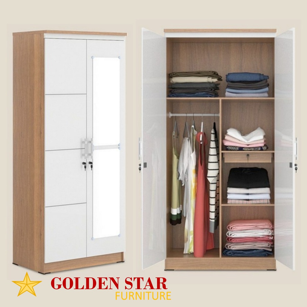Lemari Pakaian 2 Pintu / Baju 2 Pintu LP EERO 2P Putih Cermin Olympic