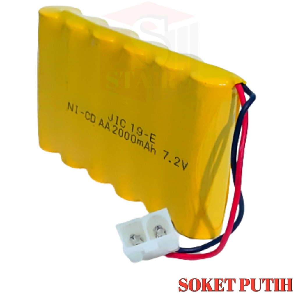 Batterai RC Susun Rata 6x AA Ni-Cd 7.2volt - 2000mAh Khusus Mobil Remot Control Socket Putih Model