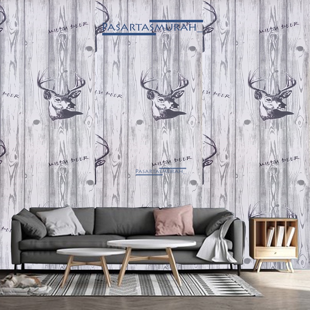 Wallpaper Dinding Abu Motif Kayu Rusa Stiker Serbaguna Bahan PVC Pelapis Furniture Triplek Rumah Kan