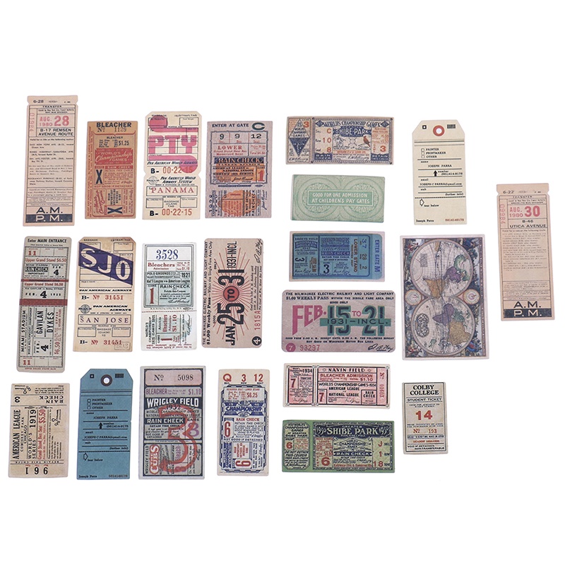 22pcs / Pak Stiker Tiket Gaya Vintage Untuk scrapbook / diary / Album / notebook DIY