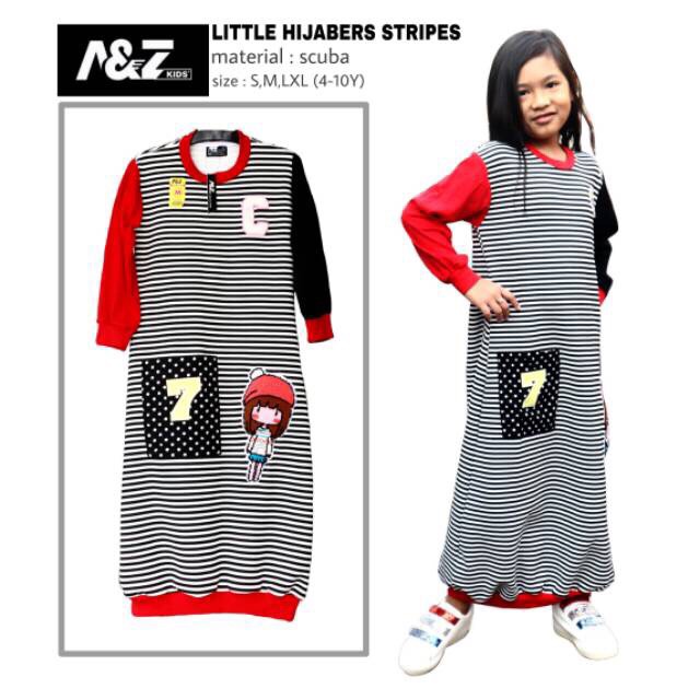 Gamis kaos anak salur stripe scuba untuk anak 4 - 9 tahun little hijabers spt gamis upright