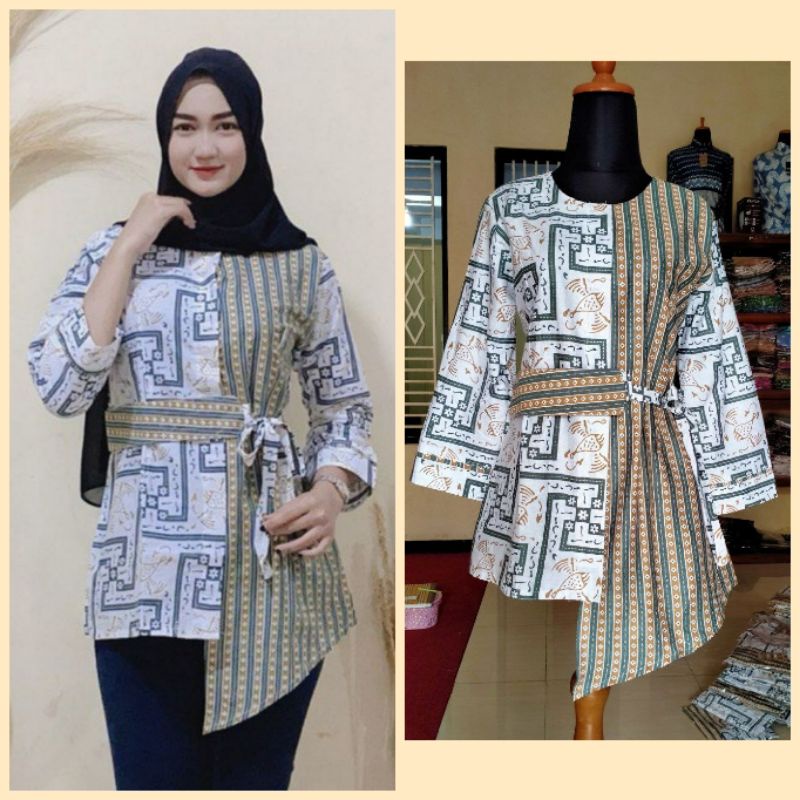 tey-17 Batik wanita ASJ SA HRB026 Kenongo Kemeja Tosca Pendek-Grafity