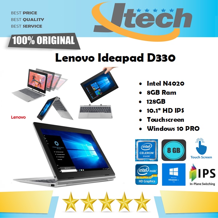 LENOVO IDEAPAD D330 - N4020U - 8GB - 128GB - 10.1&quot;HD IPS TOUCH - WIN10 PRO