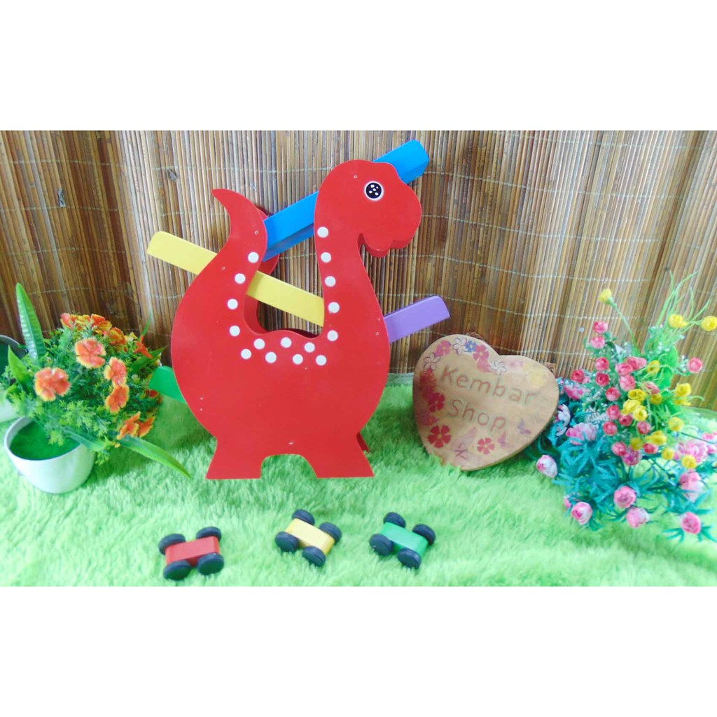 APE-Dino APE Sliding Car Dino Dinosaurus Mainan Mobil Kayu Anak PAUD
