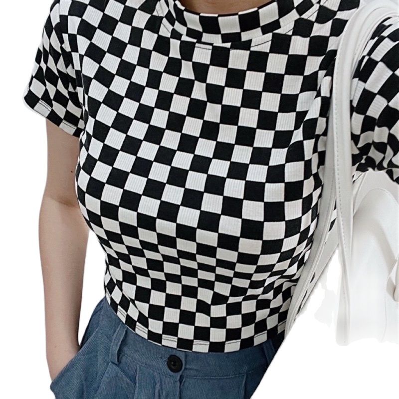 ZASKIYA - Checker Catur Crop Top Rib / Atasan Wanita Crop Top