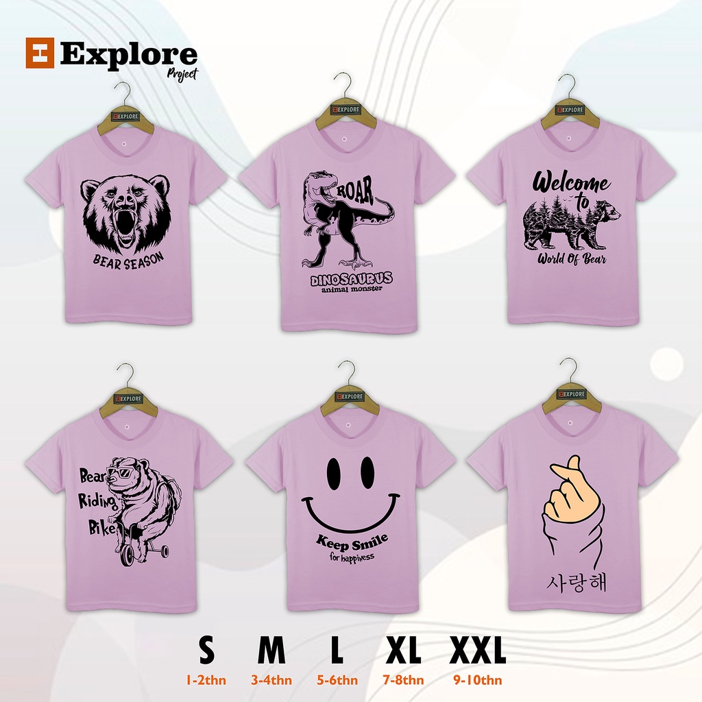 Kaos anak explore/Kaos anak laki laki warna ungu lilac/kaos anak perempuan warna ungu lilac usia 1-1
