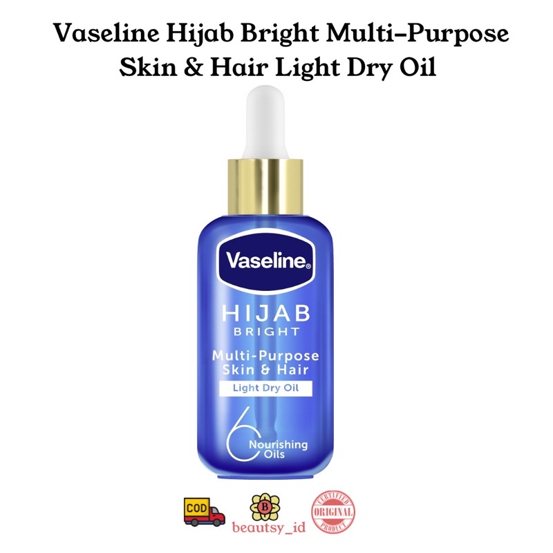 Vaseline Hijab Bright Multi Purpose Skin and Hair Light Dry Oil 85ml - Original COD