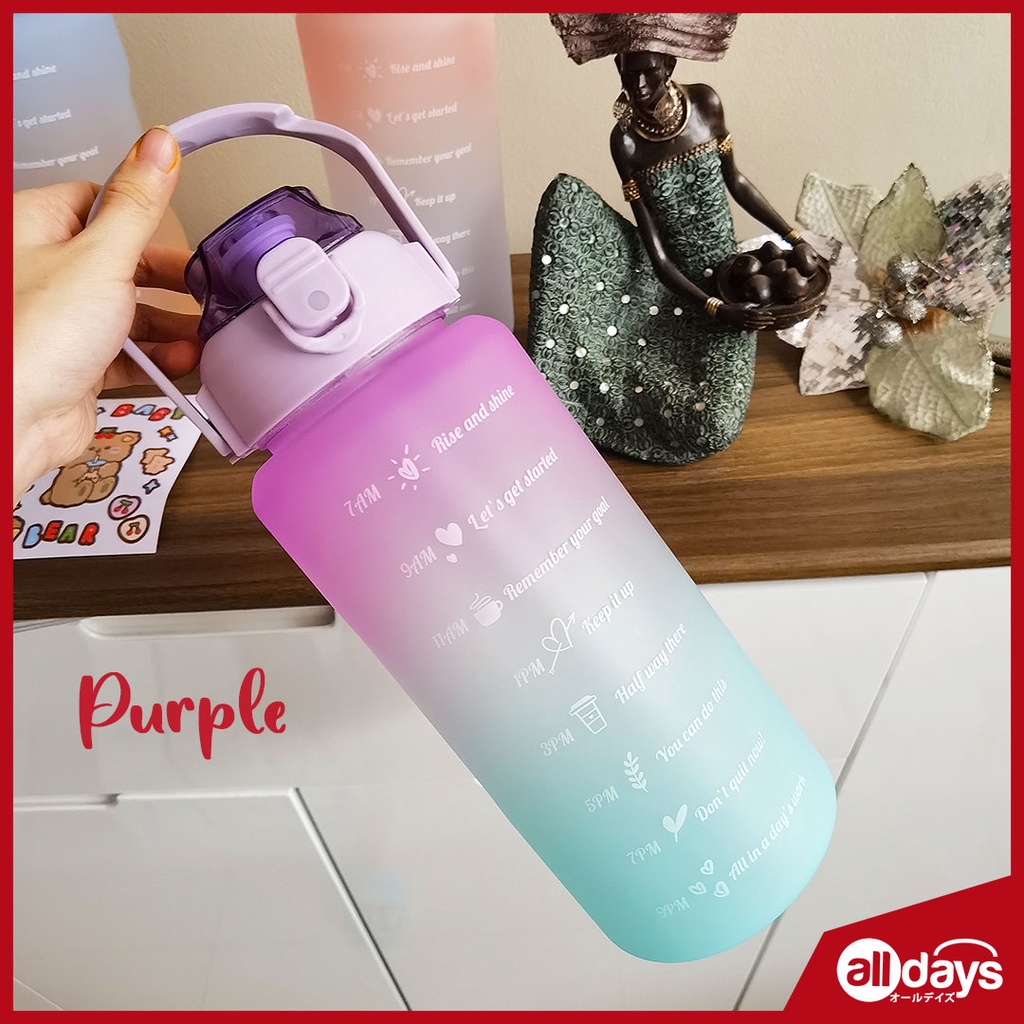 Alldays Botol Air Minum Motivasi Gradasi / Tumbler Motivasi Penanda Waktu dengan Sedotan 2 Liter