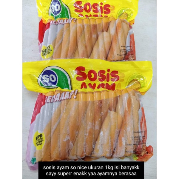 

SOSIS SO NICE 1KG / SOSIS AYAM / SOSIS SONICE / SONICE AYAM isi 40 / sosis enak / sosis murah enak