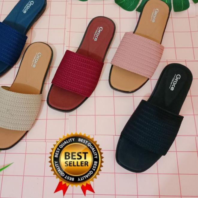 ❈ Grace [milea Slop] /sandal rajut selop wanita/sandal tali dixie rajut/sendal selop kokop rajut mur