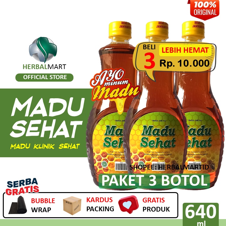

Paket 3 Botol Madu Sehat Klinik Sehat 640ml Madu Murni Asli & Original (READY STOCK)