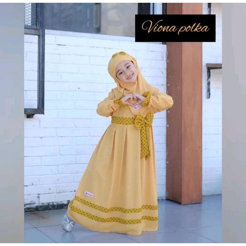Gamis Polkadot Anak Perempuan Umur 7 8 9 10 11 12 Tahun Viona Kids Gamis Polka Syari Set Hijab Anak 