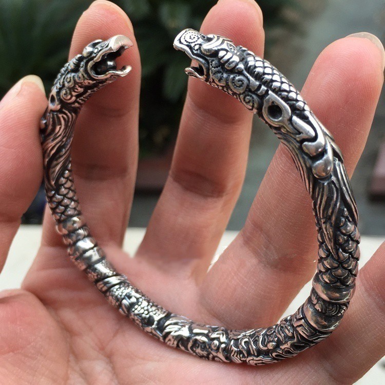 Perhiasan Gelang Baja Titanium Dragon Head Viking Fashion Pria dan Wanita