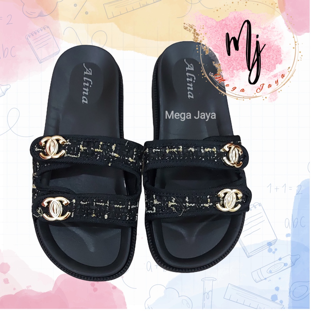 Sandal Wanita Import alina wedges slop Fashion Selop Flat Kekinian