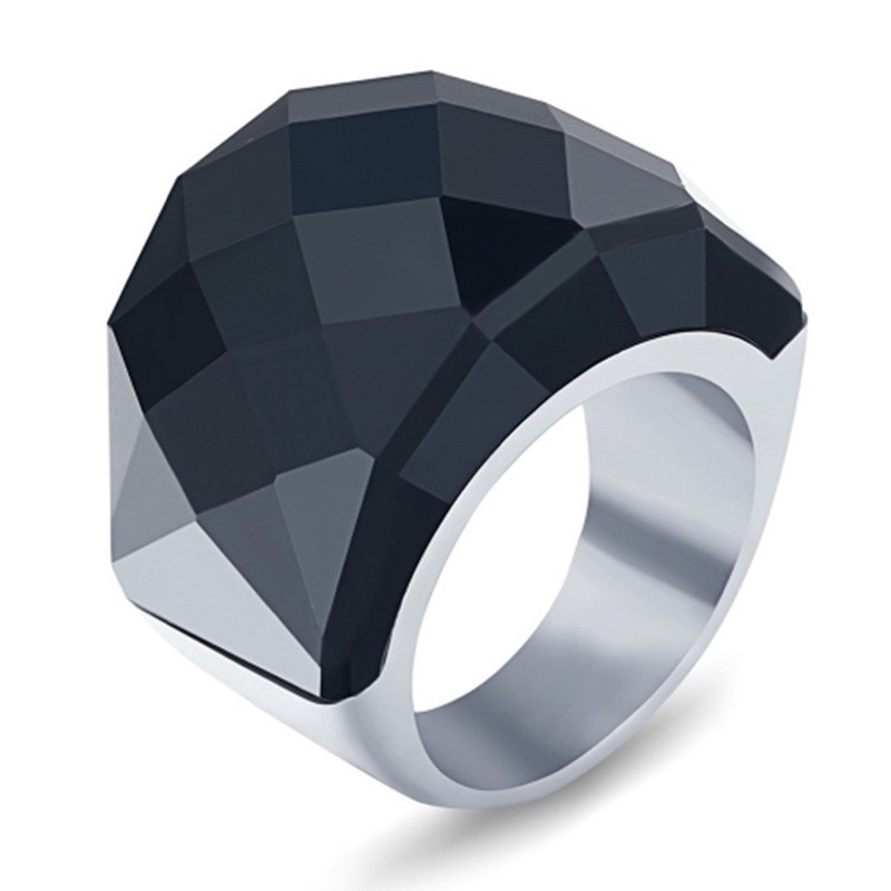 Cincin Pria Wanita Batu Kristal Indah Besar Safir dan Black Onix