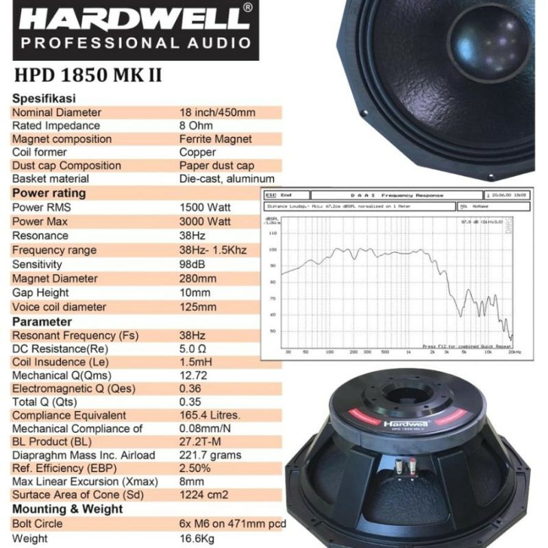 Speaker component 18 inch Hardwell 18hpd 1850 Hardwell 18Hpd 1850 mkii