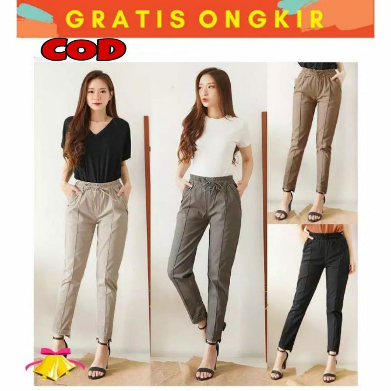  baggy  pant  jumbo celana  kain twill diamon wanita santai 